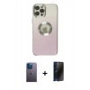 MARSİLYAN™- iPhone 12 Pro Max Kılıf Kutup Yansıma Özel Seri - Siyah 3D Antistatik Hayalet Cam Ekran Koruyucu + Mavi Neon Fosforlu Kamera Lens