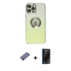 MARSİLYAN™- iPhone 12 Pro Max Kılıf Kutup Yansıma Özel Seri - Siyah 3D Antistatik Hayalet Cam Ekran Koruyucu + Gold Metal Kamera Lens Koruma Cam