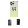 MARSİLYAN™- iPhone 12 Pro Max Kılıf Kutup Yansıma Özel Seri - Siyah 3D Antistatik Hayalet Cam Ekran Koruyucu + Mavi Neon Fosforlu Kamera Lens