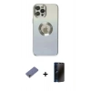 MARSİLYAN™- iPhone 12 Pro Max Kılıf Kutup Yansıma Özel Seri - Siyah 3D Antistatik Hayalet Cam Ekran Koruyucu + Gold Metal Kamera Lens Koruma Cam