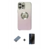 MARSİLYAN™- iPhone 12 Pro Max Kılıf Kutup Yansıma Özel Seri - Siyah 3D Antistatik Hayalet Cam Ekran Koruyucu + Metal Kamera Lens Koruma Cam - GS