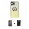 MARSİLYAN™- iPhone 12 Pro Max Kılıf Kutup Yansıma Özel Seri - Siyah 3D Antistatik Hayalet Cam Ekran Koruyucu + Sarı Neon Fosforlu Kamera Lens