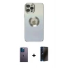 MARSİLYAN™- iPhone 12 Pro Max Kılıf Kutup Yansıma Özel Seri - Siyah 3D Antistatik Hayalet Cam Ekran Koruyucu + Mavi Neon Fosforlu Kamera Lens