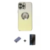 MARSİLYAN™- iPhone 12 Pro Max Kılıf Kutup Yansıma Özel Seri - Siyah 3D Antistatik Hayalet Cam Ekran Koruyucu + Gold Metal Kamera Lens Koruma Cam