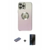 MARSİLYAN™- iPhone 12 Pro Max Kılıf Kutup Yansıma Özel Seri - Siyah 3D Antistatik Hayalet Cam Ekran Koruyucu + Renkli Kamera Lens Koruma Cam - PE