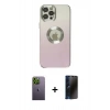 MARSİLYAN™- iPhone 12 Pro Max Kılıf Kutup Yansıma Özel Seri - Siyah 3D Antistatik Hayalet Cam Ekran Koruyucu + Neon Fosforlu Kamera Lens - YL