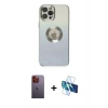 MARSİLYAN™- iPhone 12 Pro Max Kılıf Kutup Yansıma Özel Seri - Siyah 3D Antistatik Seramik Nano Ekran Koruyucu + Neon Fosforlu Kamera Lens - TU