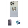 MARSİLYAN™- iPhone 12 Pro Max Kılıf Kutup Yansıma Özel Seri - Siyah 3D Antistatik Seramik Nano Ekran Koruyucu + Beyaz Neon Fosforlu Kamera Lens