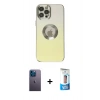 MARSİLYAN™- iPhone 12 Pro Max Kılıf Kutup Yansıma Özel Seri - Siyah 5D Eko Cam Ekran Koruyucu + Neon Fosforlu Kamera Lens - MI