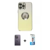 MARSİLYAN™- iPhone 12 Pro Max Kılıf Kutup Yansıma Özel Seri - Siyah 5D Eko Cam Ekran Koruyucu + Neon Fosforlu Kamera Lens - BZ