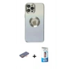 MARSİLYAN™- iPhone 12 Pro Max Kılıf Kutup Yansıma Özel Seri - Siyah 5D Eko Cam Ekran Koruyucu + Turuncu Renkli Kamera Lens Koruma Cam