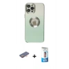 MARSİLYAN™- iPhone 12 Pro Max Kılıf Kutup Yansıma Özel Seri - Siyah 5D Eko Cam Ekran Koruyucu + Turuncu Renkli Kamera Lens Koruma Cam