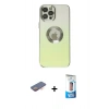 MARSİLYAN™- iPhone 12 Pro Max Kılıf Kutup Yansıma Özel Seri - Siyah 5D Eko Cam Ekran Koruyucu + Turuncu Renkli Kamera Lens Koruma Cam