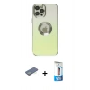 MARSİLYAN™- iPhone 12 Pro Max Kılıf Kutup Yansıma Özel Seri - Siyah 5D Eko Cam Ekran Koruyucu + Yeşil Renkli Kamera Lens Koruma Cam