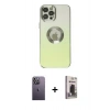 MARSİLYAN™- iPhone 12 Pro Max Kılıf Kutup Yansıma Özel Seri - Siyah Bilvis Hayalet Cam Ekran Koruyucu + Beyaz Neon Fosforlu Kamera Lens
