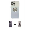 MARSİLYAN™- iPhone 12 Pro Max Kılıf Kutup Yansıma Özel Seri - Siyah Bilvis Hayalet Cam Ekran Koruyucu + Beyaz Neon Fosforlu Kamera Lens