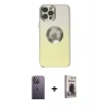 MARSİLYAN™- iPhone 12 Pro Max Kılıf Kutup Yansıma Özel Seri - Siyah Bilvis Hayalet Cam Ekran Koruyucu + Beyaz Neon Fosforlu Kamera Lens