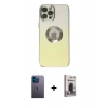 MARSİLYAN™- iPhone 12 Pro Max Kılıf Kutup Yansıma Özel Seri - Siyah Bilvis Hayalet Cam Ekran Koruyucu + Neon Fosforlu Kamera Lens - MI