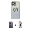 MARSİLYAN™- iPhone 12 Pro Max Kılıf Kutup Yansıma Özel Seri - Siyah Bilvis Hayalet Cam Ekran Koruyucu + Neon Fosforlu Kamera Lens - BZ