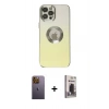 MARSİLYAN™- iPhone 12 Pro Max Kılıf Kutup Yansıma Özel Seri - Siyah Bilvis Hayalet Cam Ekran Koruyucu + Neon Fosforlu Kamera Lens - SI