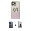 MARSİLYAN™- iPhone 12 Pro Max Kılıf Kutup Yansıma Özel Seri - Siyah Bilvis Hayalet Cam Ekran Koruyucu + Neon Fosforlu Kamera Lens - MI