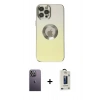 MARSİLYAN™- iPhone 12 Pro Max Kılıf Kutup Yansıma Özel Seri - Siyah Bilvis Hayalet Cam Ekran Koruyucu + Neon Fosforlu Kamera Lens - BZ