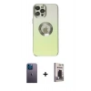 MARSİLYAN™- iPhone 12 Pro Max Kılıf Kutup Yansıma Özel Seri - Siyah Bilvis Hayalet Cam Ekran Koruyucu + Neon Fosforlu Kamera Lens - MI