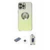 MARSİLYAN™- iPhone 12 Pro Max Kılıf Kutup Yansıma Özel Seri - Siyah Bilvis Hayalet Cam Ekran Koruyucu + Renkli Kamera Lens Koruma Cam - PE