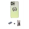 MARSİLYAN™- iPhone 12 Pro Max Kılıf Kutup Yansıma Özel Seri - Siyah Bilvis Hayalet Cam Ekran Koruyucu + Renkli Kamera Lens Koruma Cam - TU