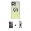 MARSİLYAN™- iPhone 12 Pro Max Kılıf Kutup Yansıma Özel Seri - Siyah Bilvis Hayalet Cam Ekran Koruyucu + Neon Fosforlu Kamera Lens - TU