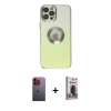 MARSİLYAN™- iPhone 12 Pro Max Kılıf Kutup Yansıma Özel Seri - Siyah Bilvis Hayalet Cam Ekran Koruyucu + Neon Fosforlu Kamera Lens - TU