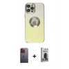 MARSİLYAN™- iPhone 12 Pro Max Kılıf Kutup Yansıma Özel Seri - Siyah Bilvis Hayalet Cam Ekran Koruyucu + Neon Fosforlu Kamera Lens - TU