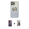 MARSİLYAN™- iPhone 12 Pro Max Kılıf Kutup Yansıma Özel Seri - Siyah Bilvis Hayalet Cam Ekran Koruyucu + Neon Fosforlu Kamera Lens - TU