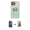 MARSİLYAN™- iPhone 12 Pro Max Kılıf Kutup Yansıma Özel Seri - Siyah Bilvis Hayalet Cam Ekran Koruyucu + Neon Fosforlu Kamera Lens - TU