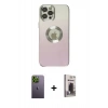 MARSİLYAN™- iPhone 12 Pro Max Kılıf Kutup Yansıma Özel Seri - Siyah Bilvis Hayalet Cam Ekran Koruyucu + Yeşil Neon Fosforlu Kamera Lens