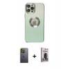 MARSİLYAN™- iPhone 12 Pro Max Kılıf Kutup Yansıma Özel Seri - Siyah Bilvis Hayalet Cam Ekran Koruyucu + Yeşil Neon Fosforlu Kamera Lens