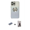 MARSİLYAN™- iPhone 12 Pro Max Kılıf Kutup Yansıma Özel Seri - Siyah Bilvis Hayalet Cam Ekran Koruyucu + Renkli Kamera Lens Koruma Cam - YL