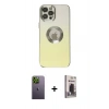 MARSİLYAN™- iPhone 12 Pro Max Kılıf Kutup Yansıma Özel Seri - Siyah Bilvis Hayalet Cam Ekran Koruyucu + Yeşil Neon Fosforlu Kamera Lens