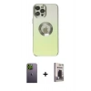MARSİLYAN™- iPhone 12 Pro Max Kılıf Kutup Yansıma Özel Seri - Siyah Bilvis Hayalet Cam Ekran Koruyucu + Yeşil Neon Fosforlu Kamera Lens