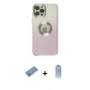 MARSİLYAN™- iPhone 12 Pro Max Kılıf Kutup Yansıma Özel Seri - Siyah Joko Magic 5D Cam + Pembe Shine Kamera Lens Koruma Cam