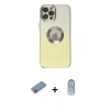 MARSİLYAN™- iPhone 12 Pro Max Kılıf Kutup Yansıma Özel Seri - Siyah Joko Magic 5D Cam + Pembe Shine Kamera Lens Koruma Cam