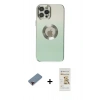 MARSİLYAN™- iPhone 12 Pro Max Kılıf Kutup Yansıma Özel Seri - Siyah Mat Seramik Nano Ekran Koruyucu + Kırmızı Metal Kamera Lens Koruma Cam