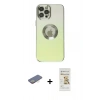 MARSİLYAN™- iPhone 12 Pro Max Kılıf Kutup Yansıma Özel Seri - Siyah Mat Seramik Nano Ekran Koruyucu + Sarı Renkli Kamera Lens Koruma Cam