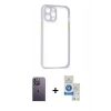 MARSİLYAN™- iPhone 12 Pro Max Kılıf Nova Asil Özel Seri - Şeffaf Royal Nano Ekran Koruyucu + Beyaz Neon Fosforlu Kamera Lens