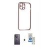 MARSİLYAN™- iPhone 12 Pro Max Kılıf Nova Asil Özel Seri - Şeffaf Royal Nano Ekran Koruyucu + Beyaz Neon Fosforlu Kamera Lens