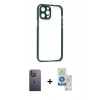 MARSİLYAN™- iPhone 12 Pro Max Kılıf Nova Asil Özel Seri - Şeffaf Royal Nano Ekran Koruyucu + Beyaz Neon Fosforlu Kamera Lens