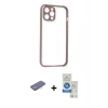 MARSİLYAN™- iPhone 12 Pro Max Kılıf Nova Asil Özel Seri - Şeffaf Royal Nano Ekran Koruyucu + Pembe Renkli Kamera Lens Koruma Cam