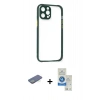MARSİLYAN™- iPhone 12 Pro Max Kılıf Nova Asil Özel Seri - Şeffaf Royal Nano Ekran Koruyucu + Yeşil Renkli Kamera Lens Koruma Cam