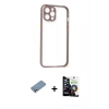 MARSİLYAN™- iPhone 12 Pro Max Kılıf Nova Asil Özel Seri - Şeffaf Temperli Cam Ekran Koruyucu + Gümüş Shine Kamera Lens Koruma Cam