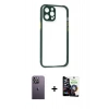 MARSİLYAN™- iPhone 12 Pro Max Kılıf Nova Asil Özel Seri - Şeffaf Temperli Cam Ekran Koruyucu + Neon Fosforlu Kamera Lens - BZ